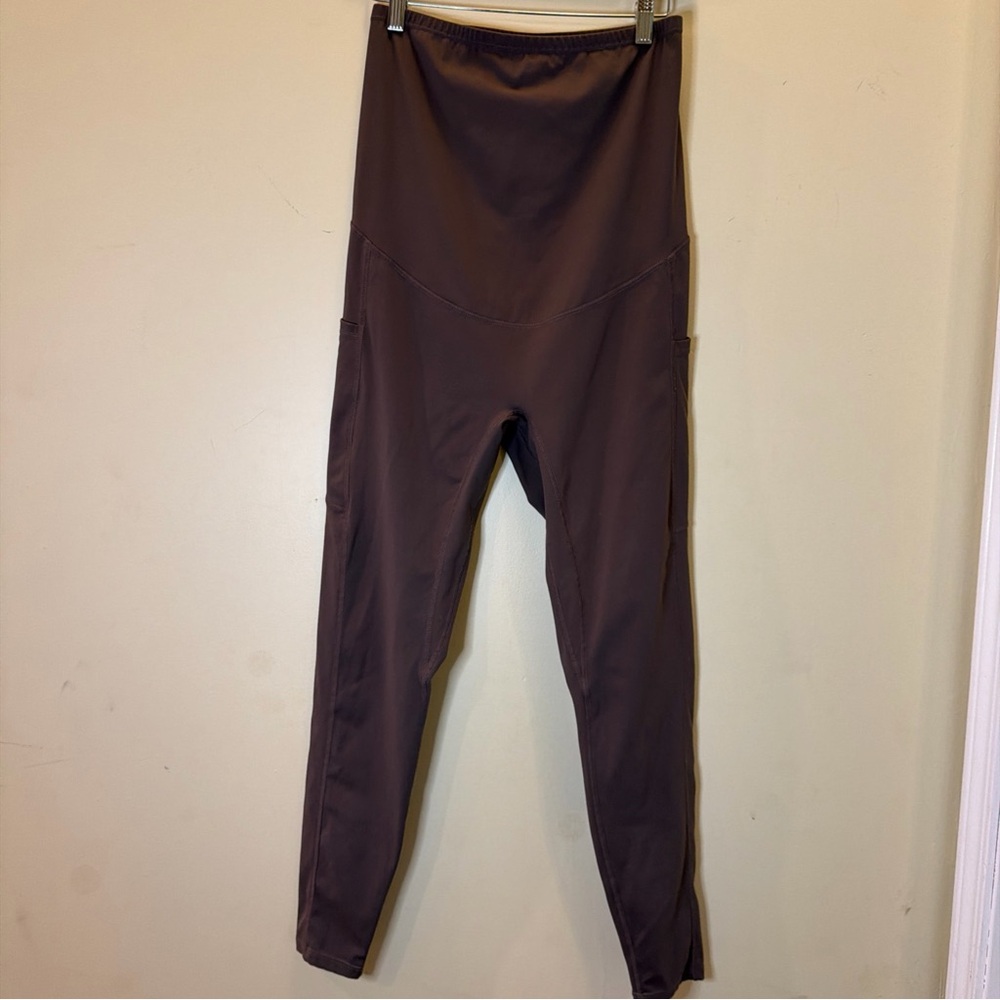 POSHDIVAH Maternity Leggings Lrg (size 10) Brown Over Belly Yoga Pant w/ Pockets
